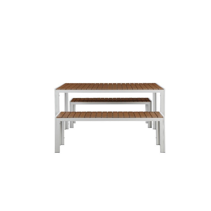 Anodized Aluminum Table And Bench Set In White (Set of 3)