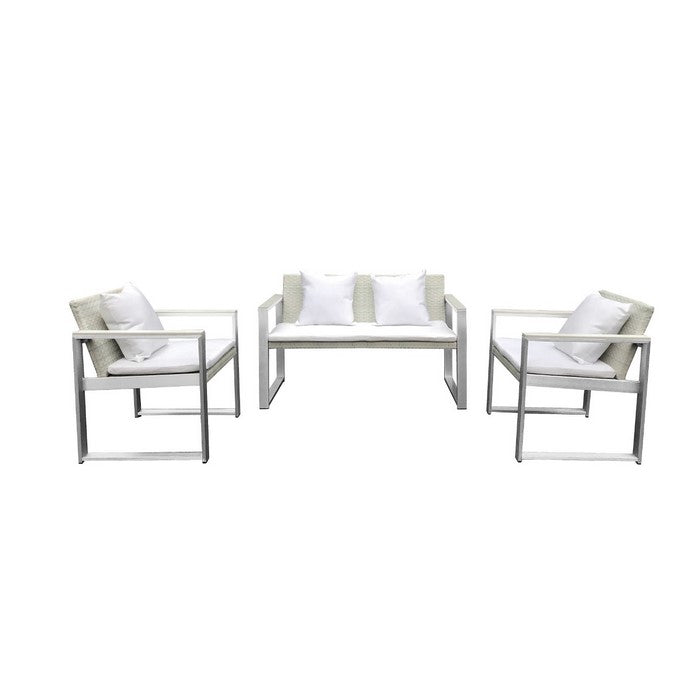 Exquisitly Handsome Anodized Aluminum Upholstered Cushioned Chair with Rattan, White