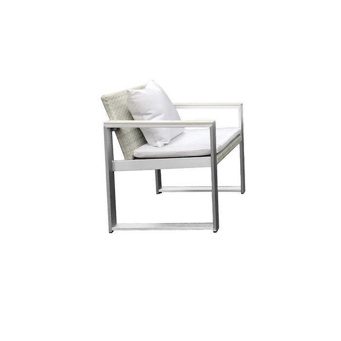 Exquisitly Handsome Anodized Aluminum Upholstered Cushioned Chair with Rattan, White