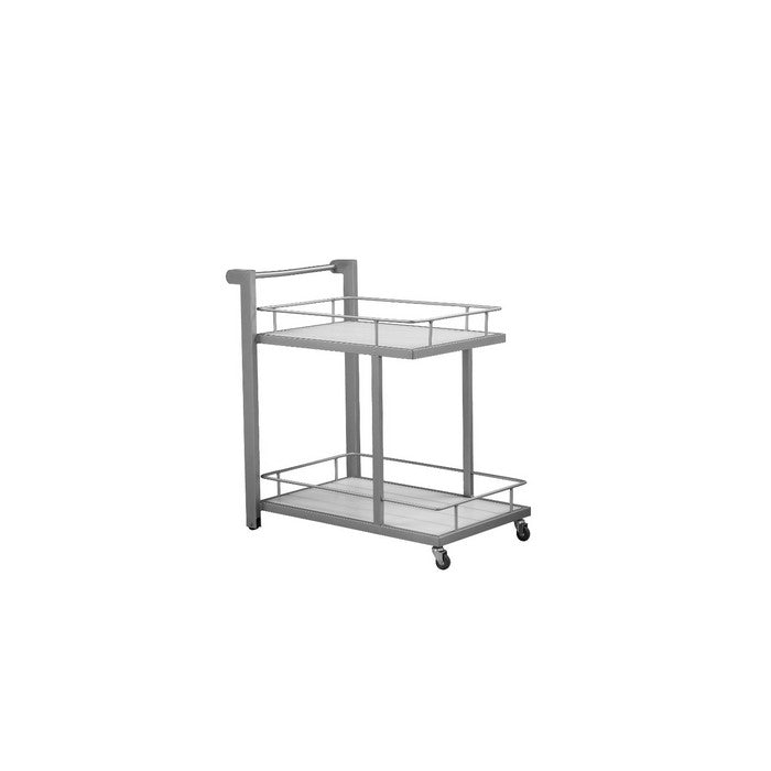 Aluminum Modern Bar Cart With Two Shelves, White