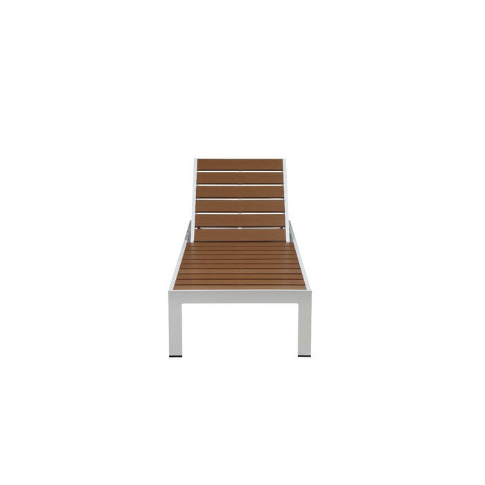 Modern Anodized Aluminum Wheeled Lounger, White/Teak