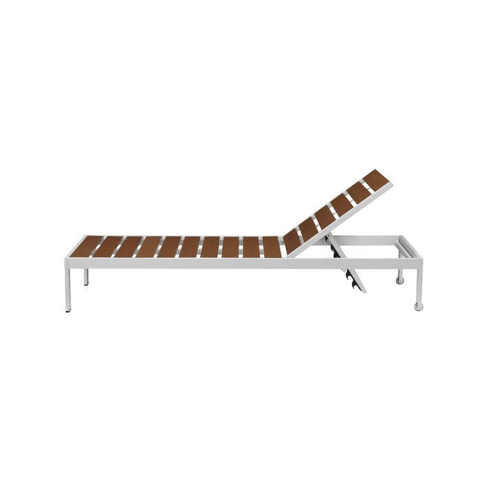 Modern Anodized Aluminum Wheeled Lounger, White/Teak