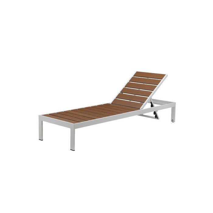 Modern Anodized Aluminum Wheeled Lounger, White/Teak