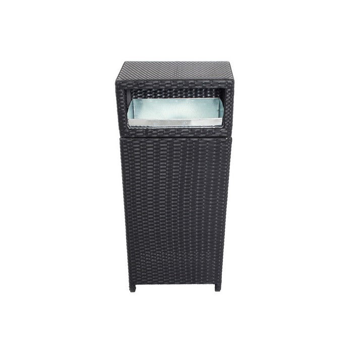 Rattan and Aluminum Outdoor Trash Can Black