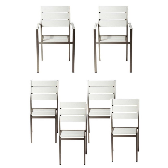 Metal Chairs With Slated Back Set of 6 Gray and White