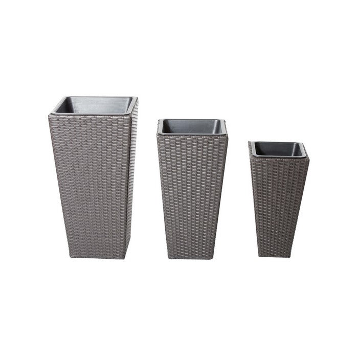 Anodized Aluminum Rattan Planter Brown Set of 3