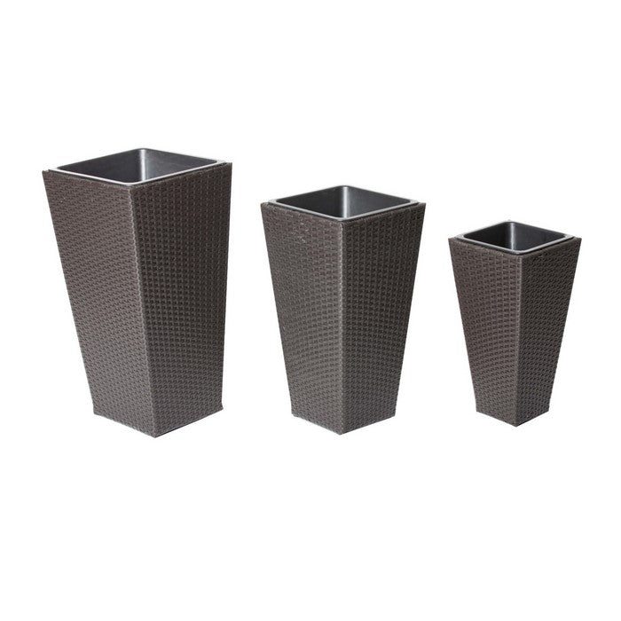 Anodized Aluminum Rattan Planter Brown Set of 3