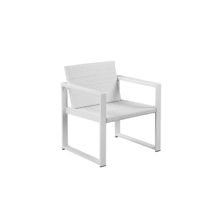 Upholstered Aluminum Cushioned Chair with Rattan, White