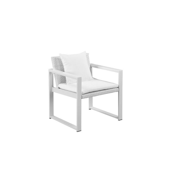 Upholstered Aluminum Cushioned Chair with Rattan, White