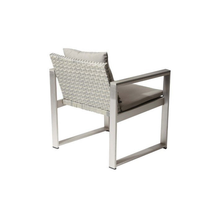 Aluminum Upholstered Cushioned Chair with Rattan, Gray/Taupe