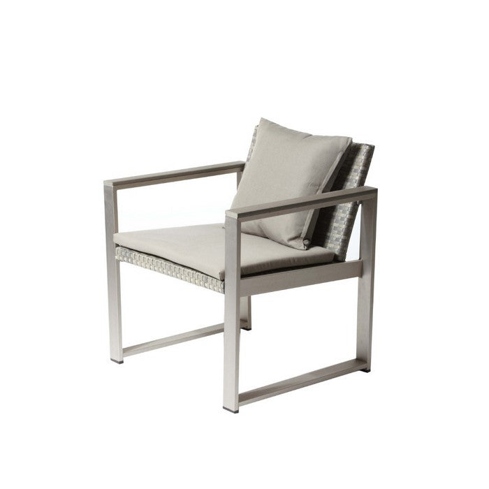 Aluminum Upholstered Cushioned Chair with Rattan, Gray/Taupe