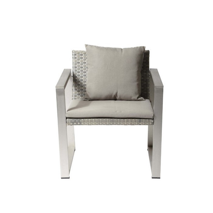Aluminum Upholstered Cushioned Chair with Rattan, Gray/Taupe