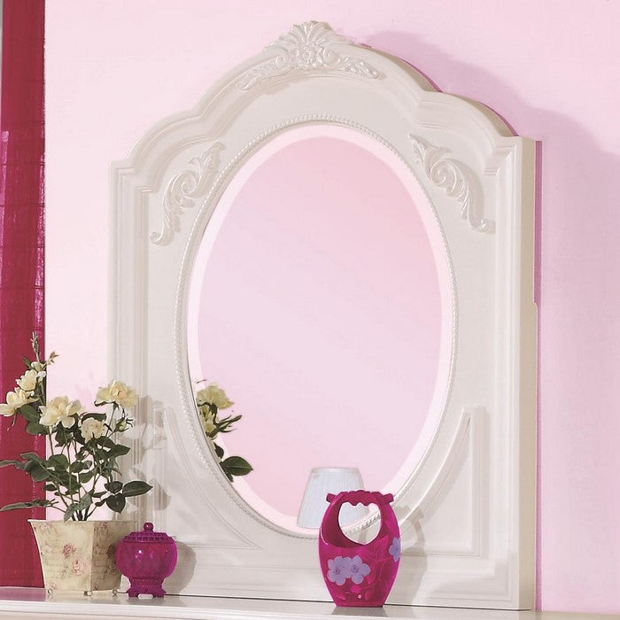 WoodenDecorative Oval Mirror, White