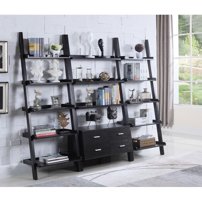 Ladder Bookcase With 4 Storage Drawers And Open Shelves, Cappuccino
