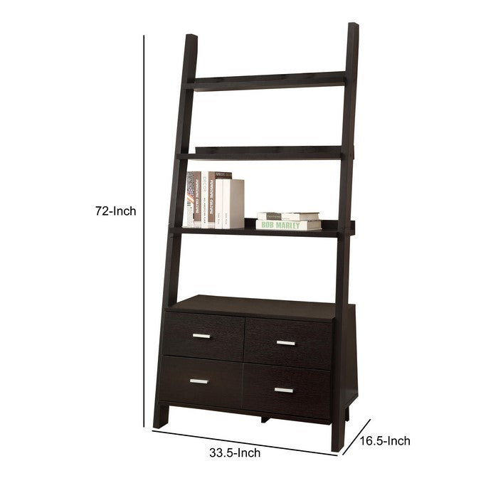 Ladder Bookcase With 4 Storage Drawers And Open Shelves, Cappuccino