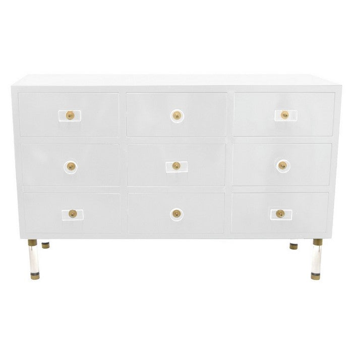 9 Drawers Wooden Cabinet With Metal Knobs In White