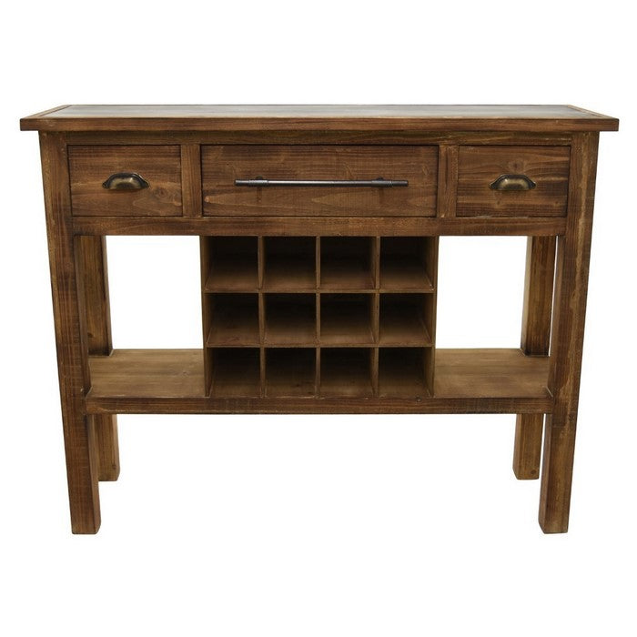 Wooden Table With 3 Drawers And Wine Holder