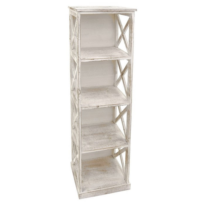 Wooden 4 Shelves Storage Rack, Distressed White