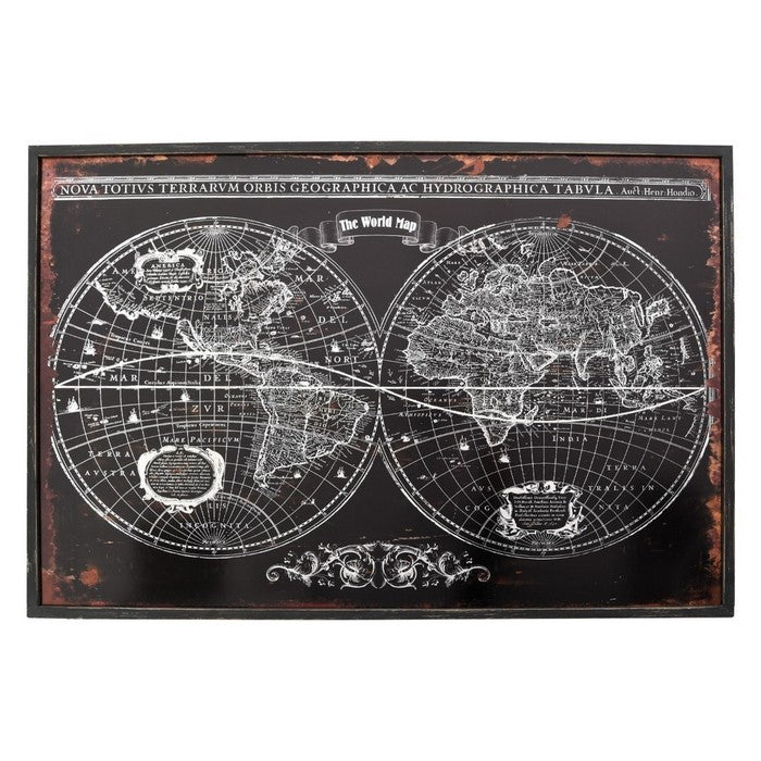 Metal World Map Wall ArtDecor, Black