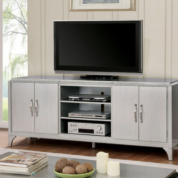 TV Stand With Antique Mirror, Silver
