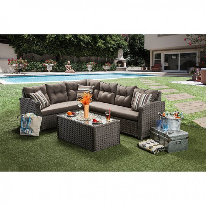 Contemporary Patio Sectional, Left / Right Sofa, Brown/Gray