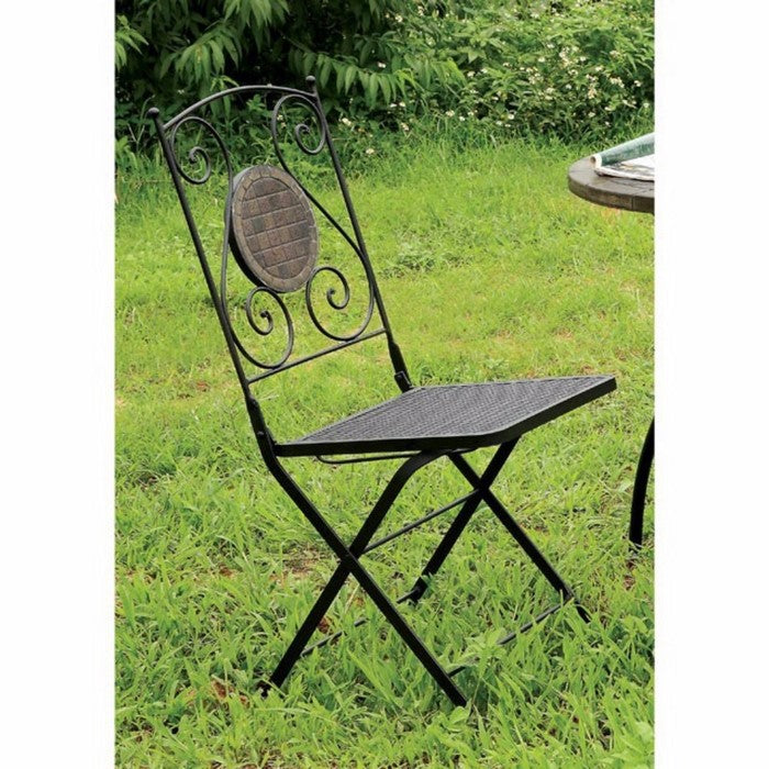 2 Piece Minimalistic Folding Metal Chair WithDecoration On Back, Black
