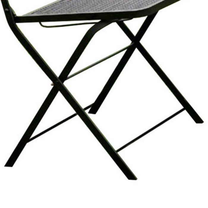 2 Piece Minimalistic Folding Metal Chair WithDecoration On Back, Black