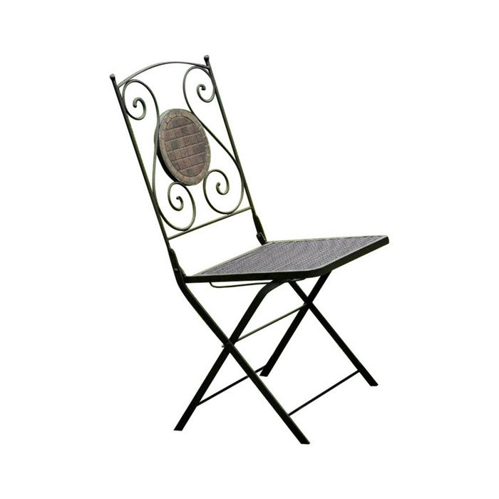 2 Piece Minimalistic Folding Metal Chair WithDecoration On Back, Black