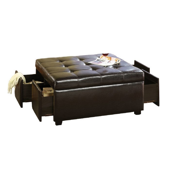 Restful Contemporary Storage Ottoman With 4 Drawers, Brown