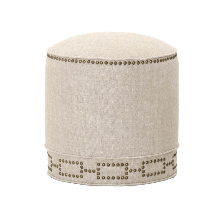 Fully Upholstered Round Ottoman, Bisque Cream