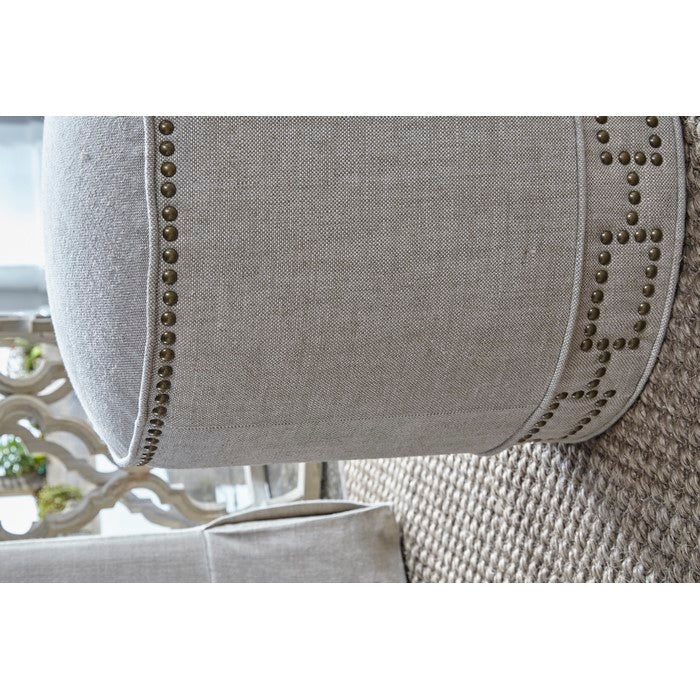 Fully Upholstered Round Ottoman, Bisque Cream