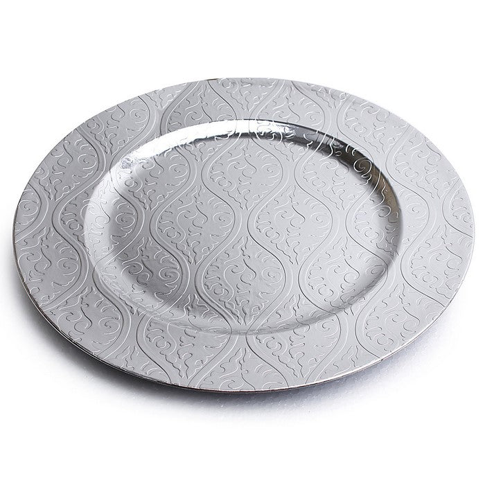 Round Plastic Charger Plate With Electroplating Finish,Silver,Set of 4