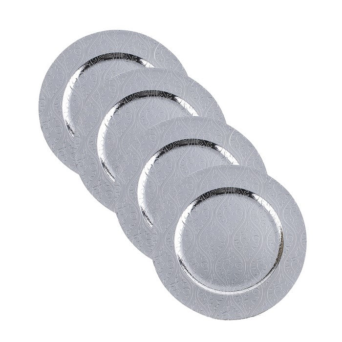 Round Plastic Charger Plate With Electroplating Finish,Silver,Set of 4
