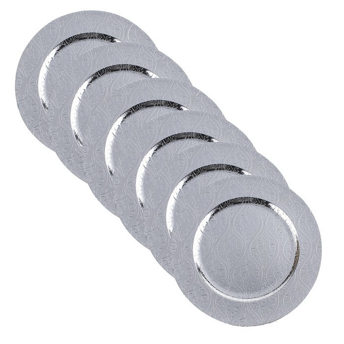 Round Plastic Charger Plate With Electroplating Finish,Silver,Set of 6
