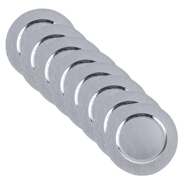 Round Plastic Charger Plate With Electroplating Finish,Silver,Set of 8