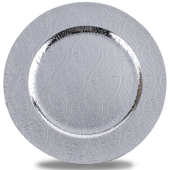 Round Plastic Charger Plate With Electroplating Finish,Silver,Set of 8