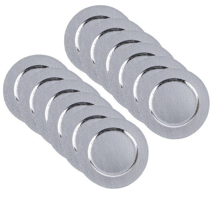 Round Plastic Charger Plate, Electroplating Finish, Silver, Set of 12