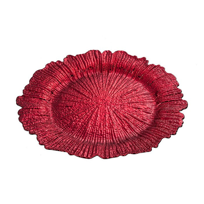 Round Plastic Charger Plate With Electroplating Finish, Red, Set of 4