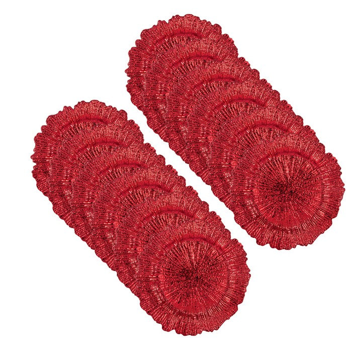 Round Plastic Charger Plate With Electroplating Finish, Red, Set of 12