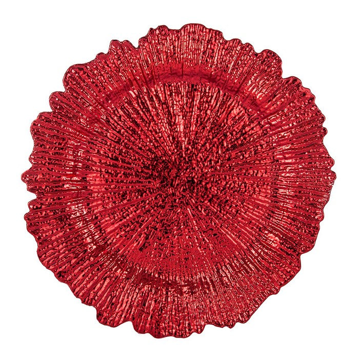 Round Plastic Charger Plate With Electroplating Finish, Red, Set of 12