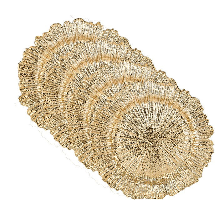 Round Plastic Charger Plate With Electroplating Finish, Gold, Set of 4
