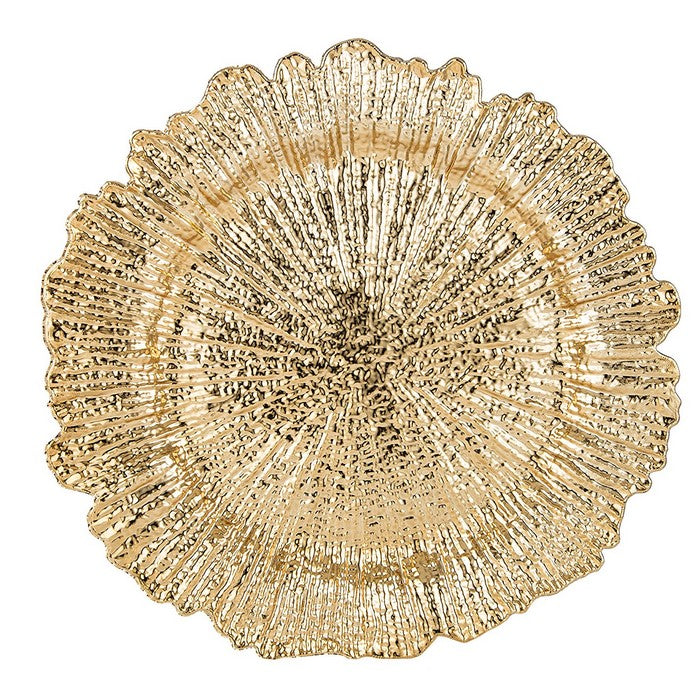 Round Plastic Charger Plate With Electroplating Finish, Gold, Set of 4