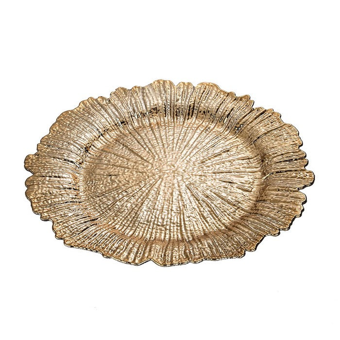 Round Plastic Charger Plate With Electroplating Finish, Gold, Set of 6