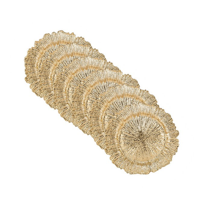 Round Plastic Charger Plate With Electroplating Finish, Gold, Set of 6