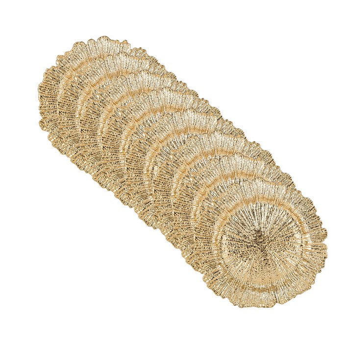 Round Plastic Charger Plate With Electroplating Finish, Gold, Set of 8