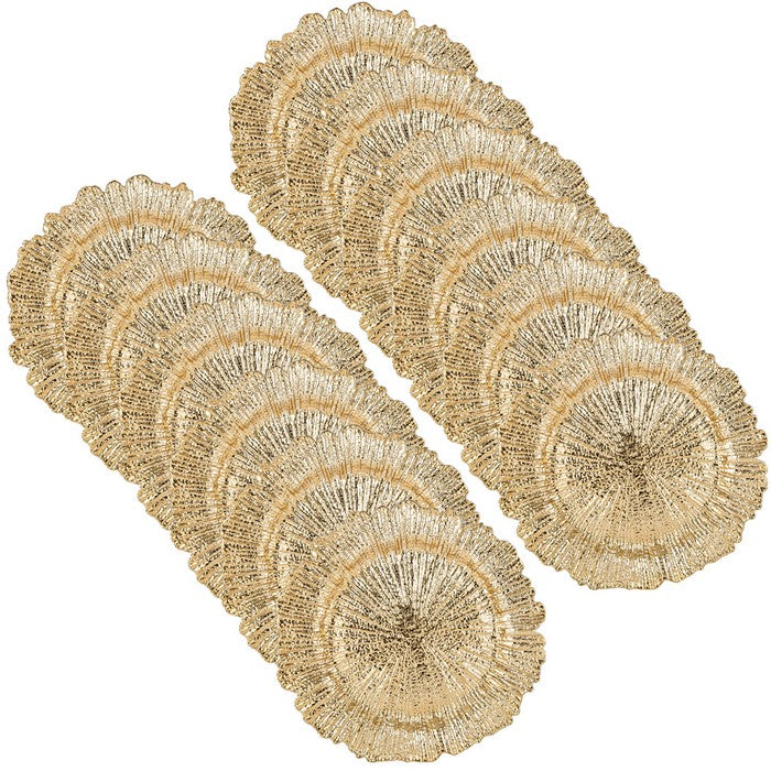 Round Plastic Charger Plate With Electroplating Finish, Gold, Set of 12