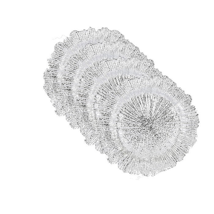 Round Plastic Charger Plate With Electroplating Finish, Silver, Set of 4