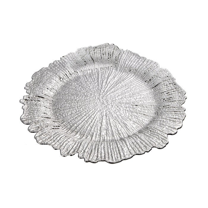 Round Plastic Charger Plate With Electroplating Finish, Silver, Set of 6