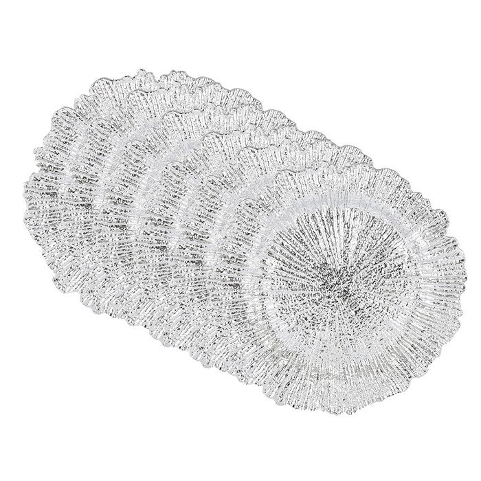 Round Plastic Charger Plate With Electroplating Finish, Silver, Set of 6