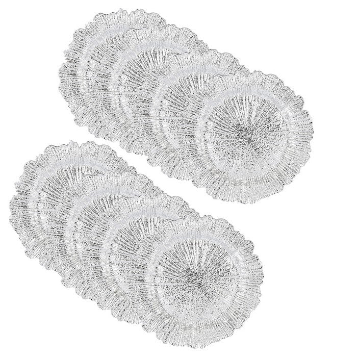 Round Plastic Charger Plate With Electroplating Finish, Silver, Set of 8